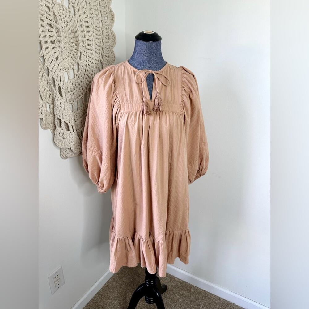 Cleobella Anthropologie Apricot Orange Puff Sleeve Mini Dress Size Small